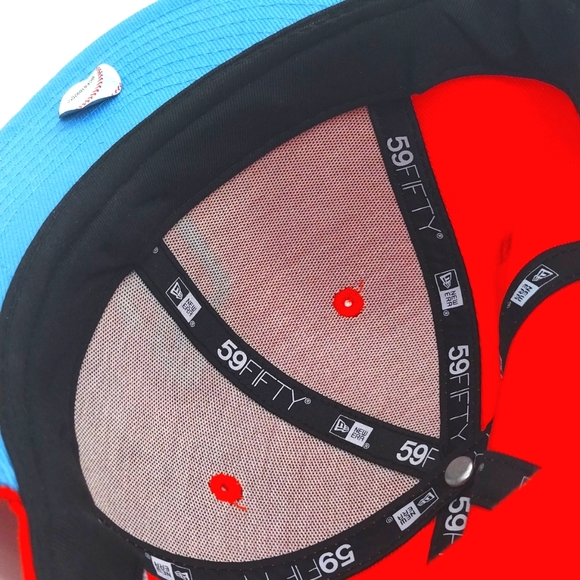 SAN DIEGO PADRES 1998 WORLD SERIES ORANGE ICY BLUE BRIM NEW ERA FITTED HAT 7 1/4 - Picture 9 of 9